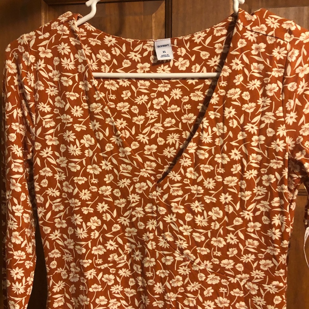 Orange and white floral midi dress